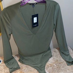 Olive green v neck body suit